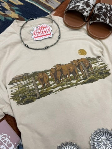 Pasture Red Cattle Graphic TeeSand