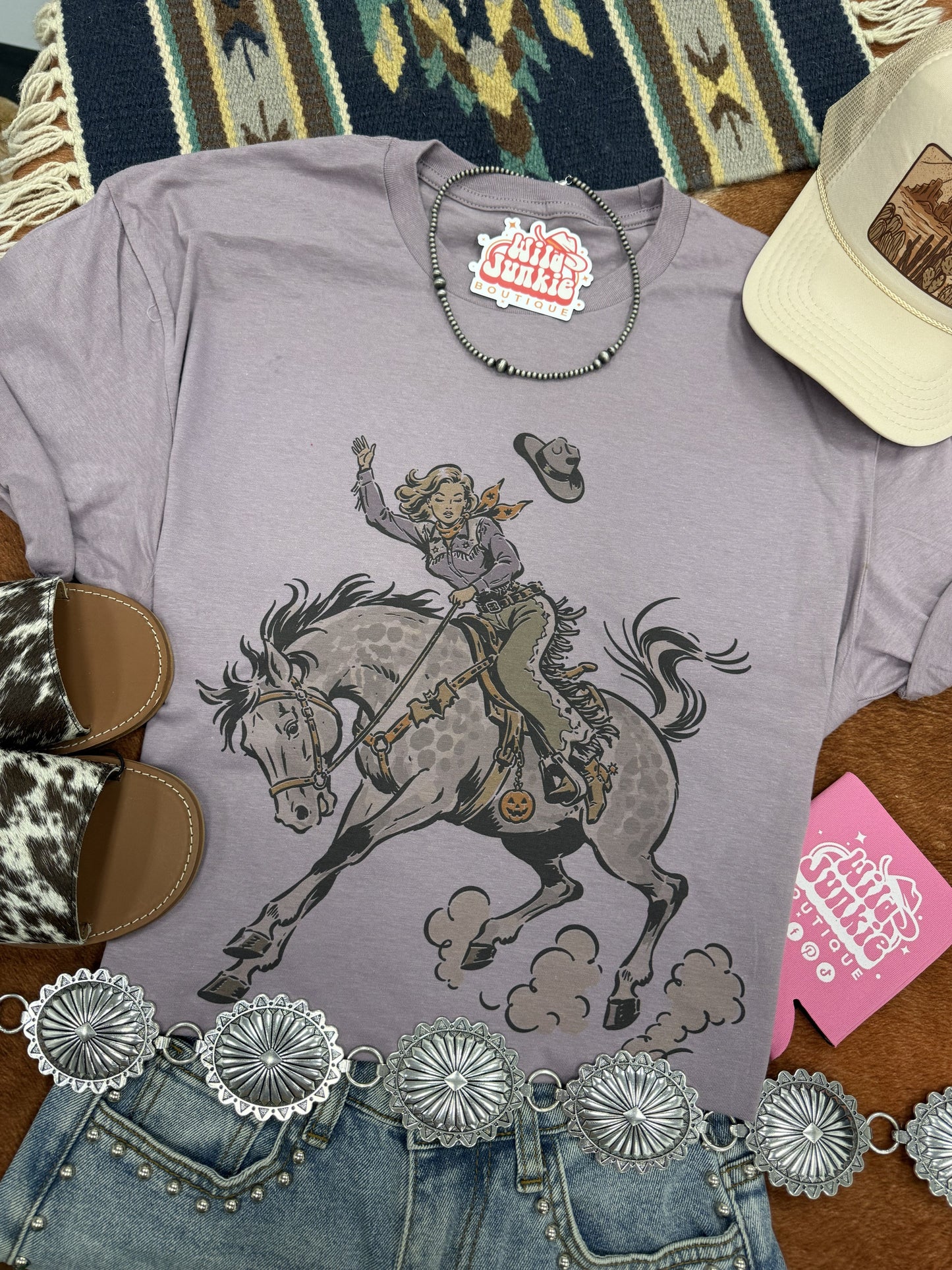 Halloween Cowgirl Bucking Horse Graphic Tee