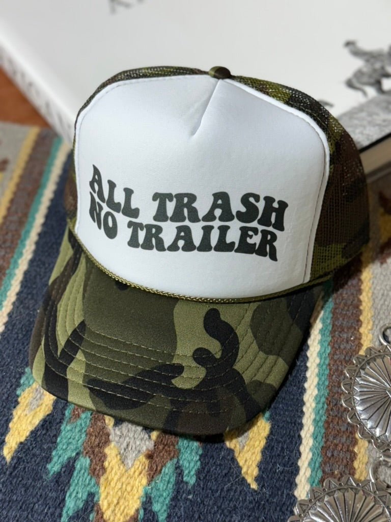All Trash No Trailer Camo Trucker HatCamo & White