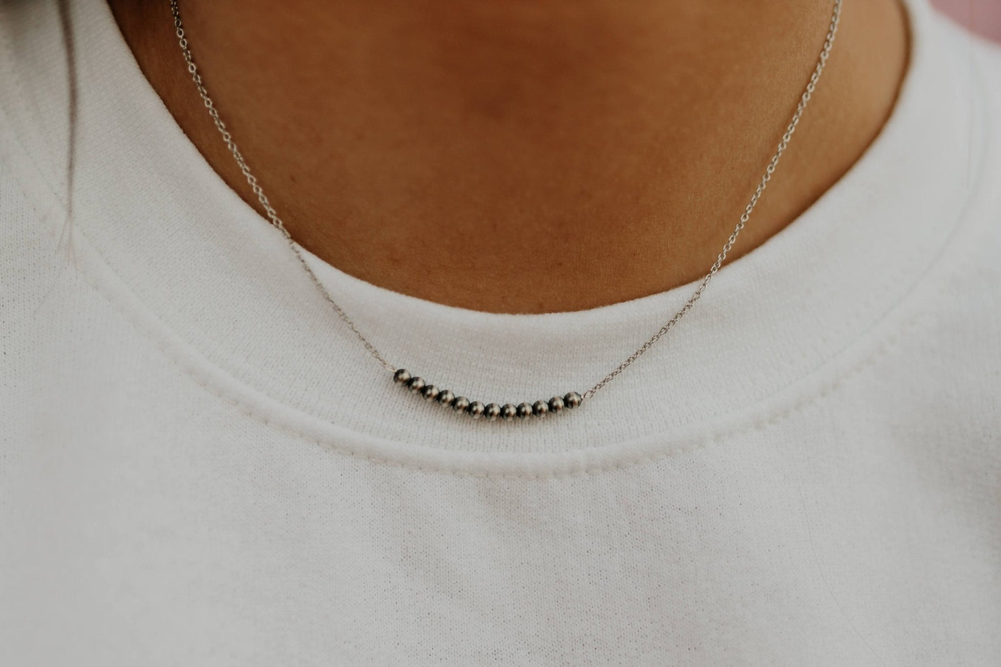 Authentic Navajo Pearl Bar NecklaceSilverOS