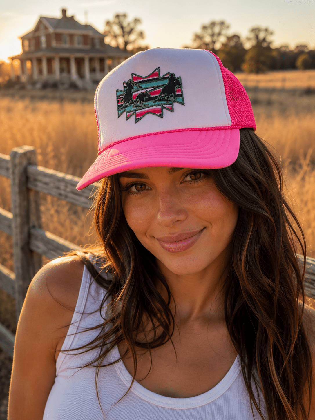 Aztec Roper Patch Trucker HatNeon PinkOS