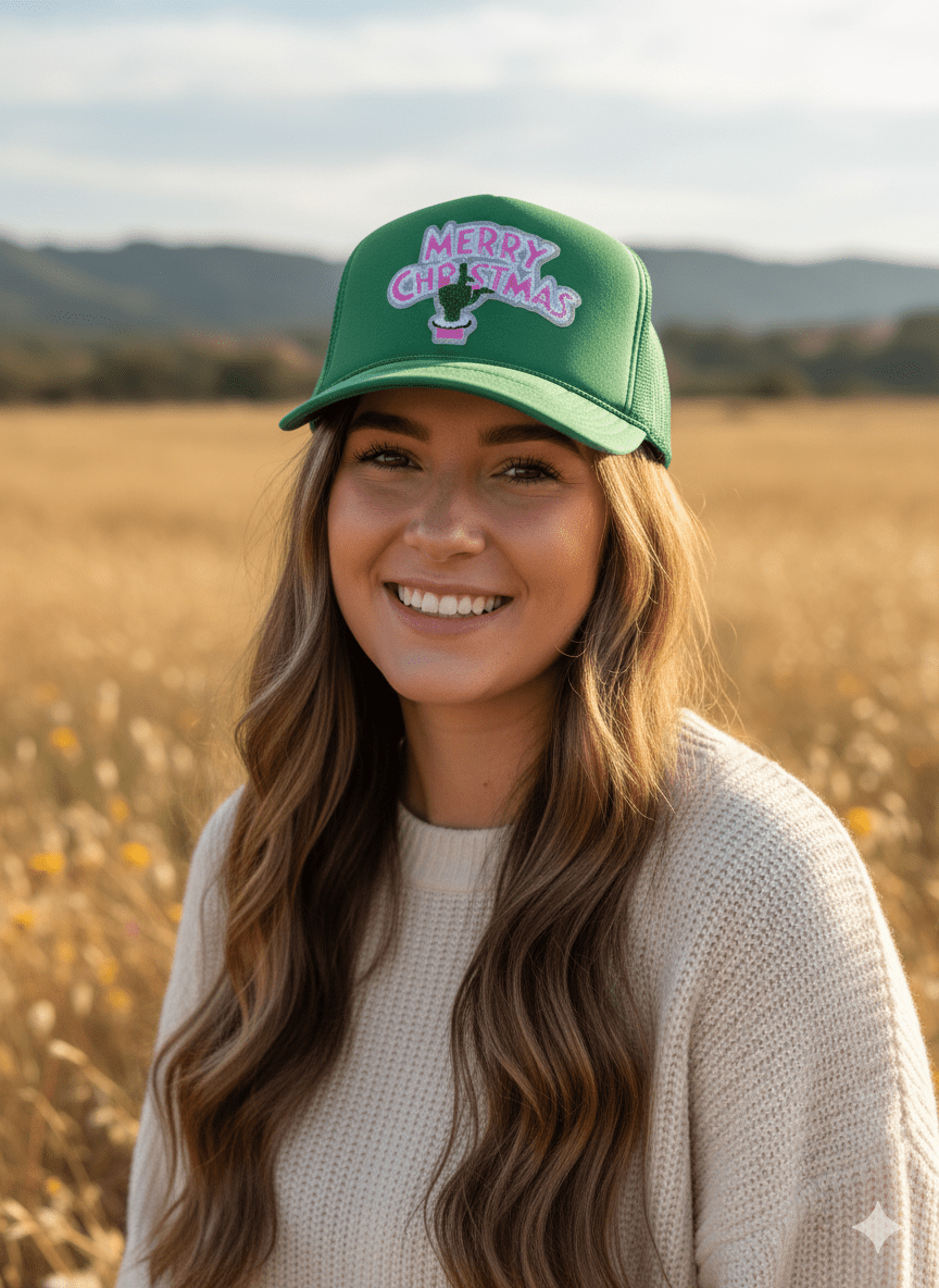 Christmas Grinch Hand Sequin Patch Trucker HatGreen