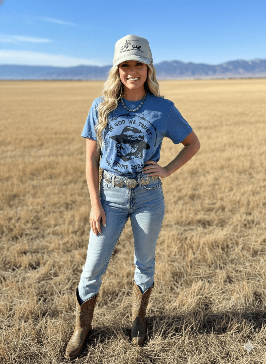 In God We Trust Cowboy Trump Graphic TeeSlateS