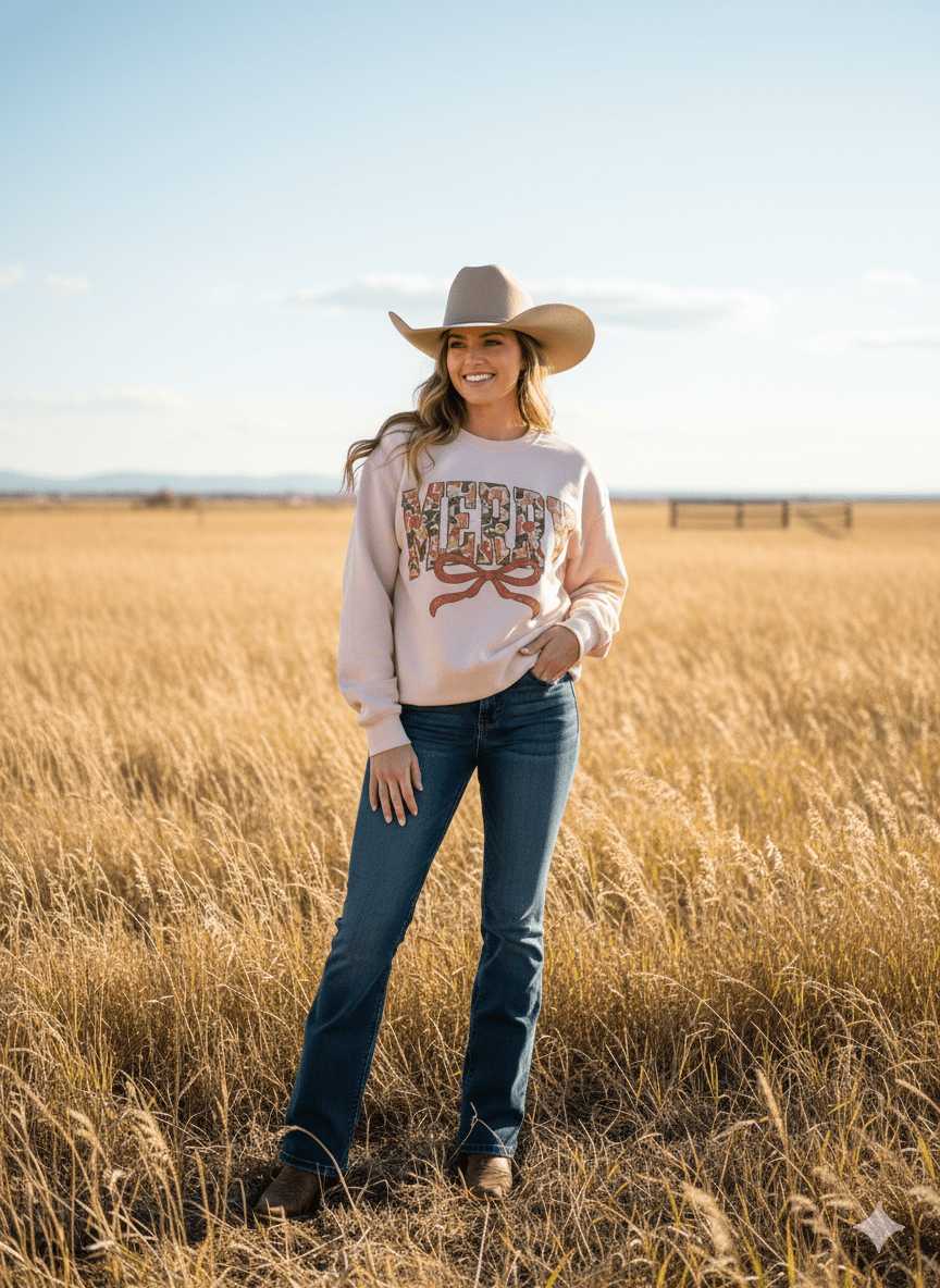 Merry Christmas Camo Print SweatshirtBlush PinkS