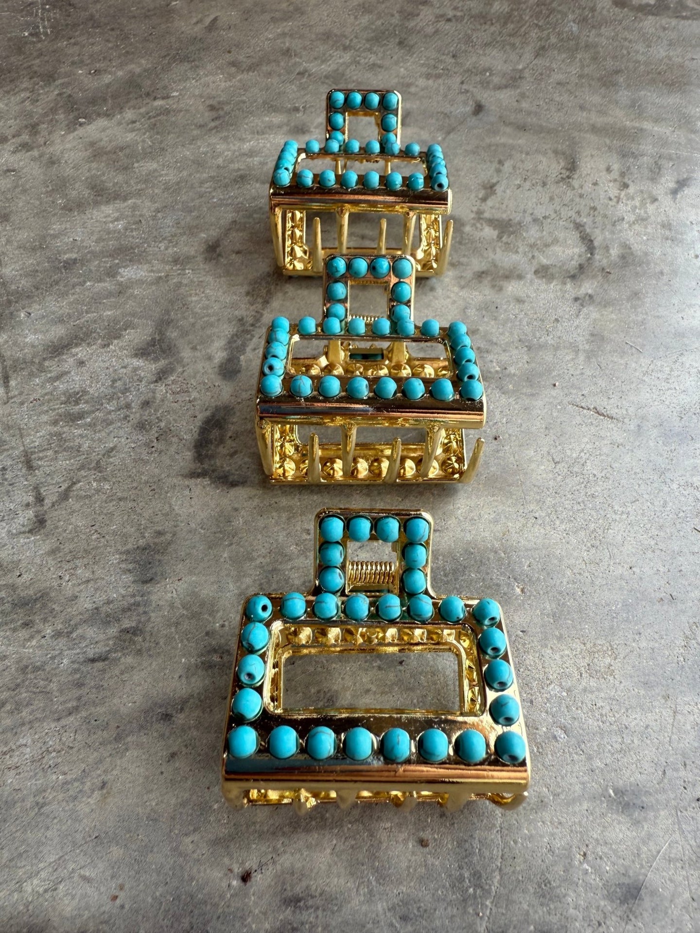 Mini Square Turquoise Claw Hair ClipSilver