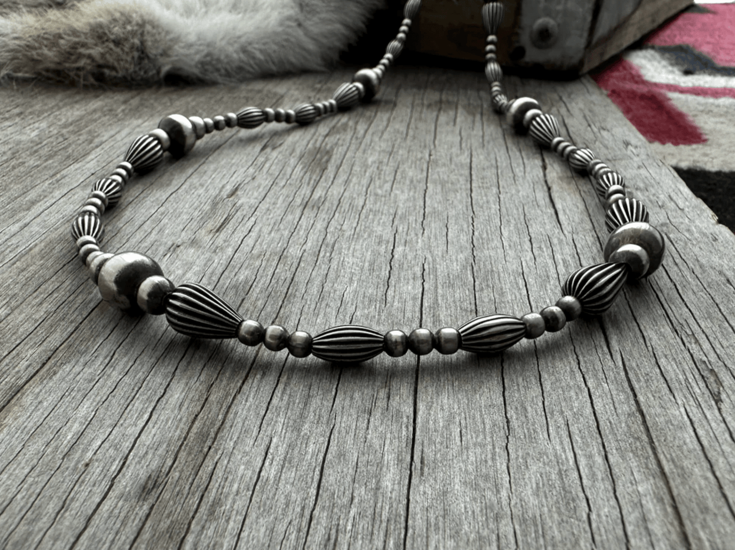 Silver Pearls and Pumpkin Beads Necklace