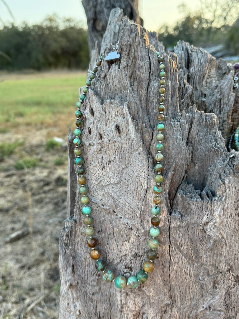 Sterling Silver Round Graduated Turquoise Beaded Necklace