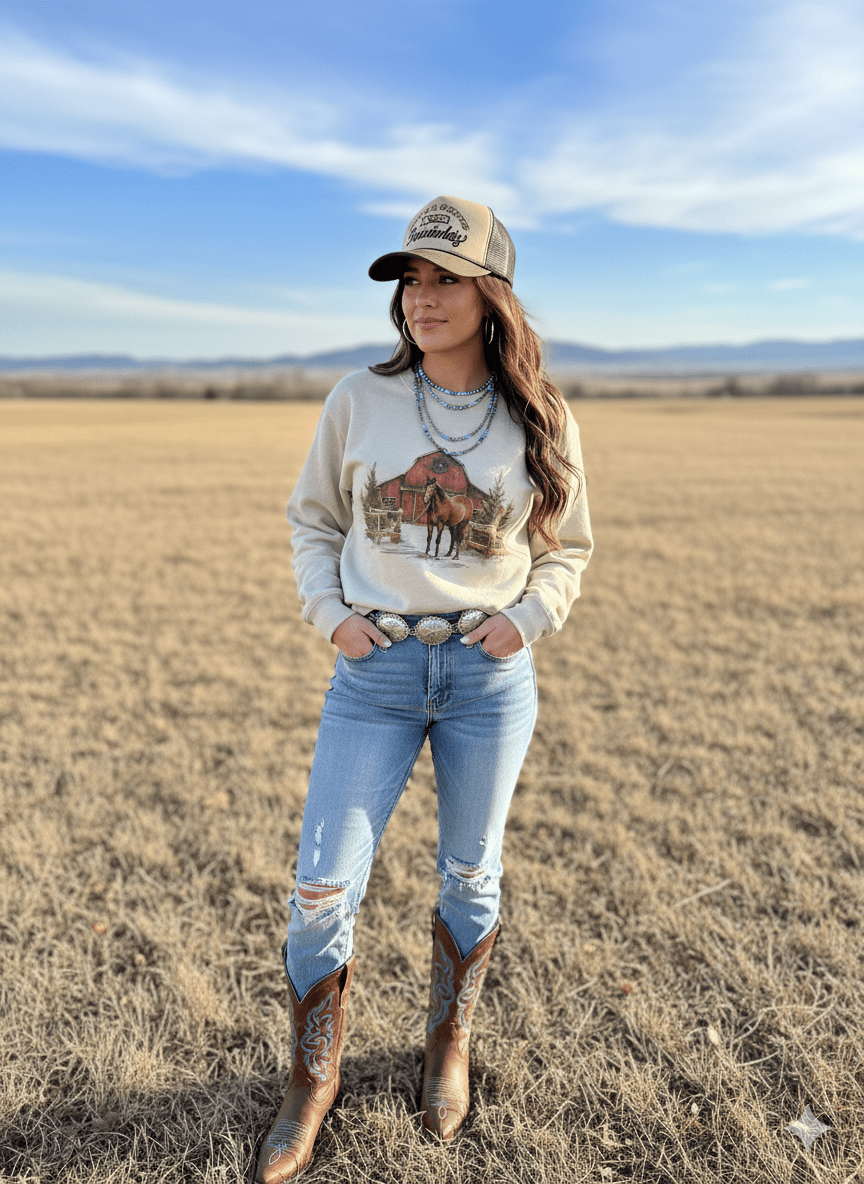 Western Winter Barn Christmas SweatshirtSandS