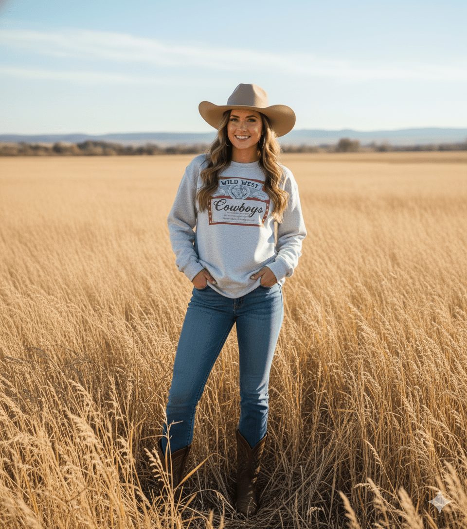 Wild West Cowboys Western Beer Logo Graphic SweatshirtAshS