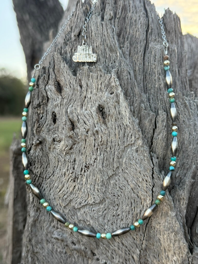 Two-Tone Torpedo and Turquoise Beaded Chain Necklace