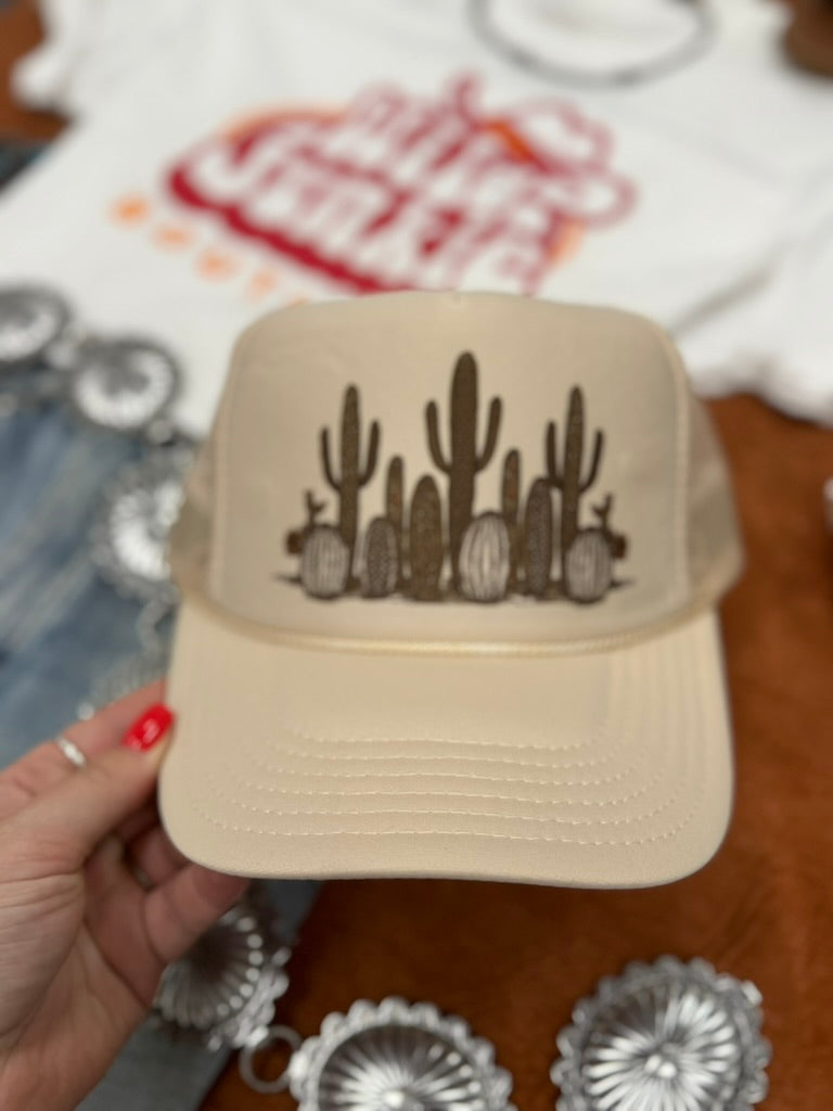 Western Cactus Garden Trucker HatTan