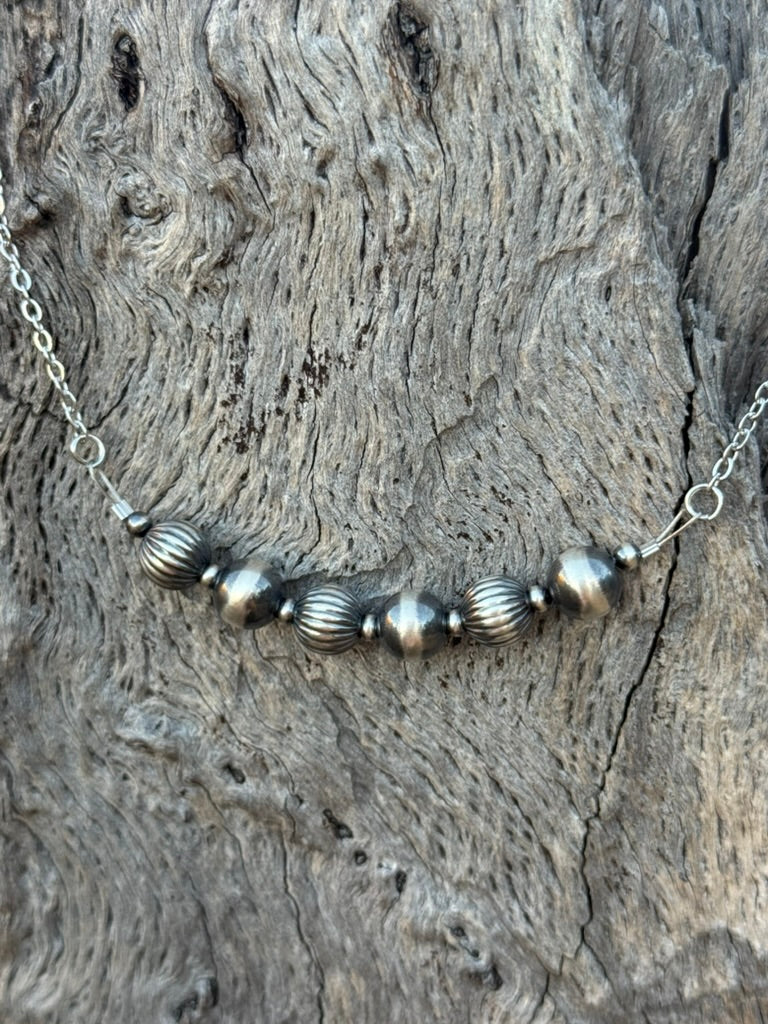 Silver Canyon Textured Bead Chain Necklace