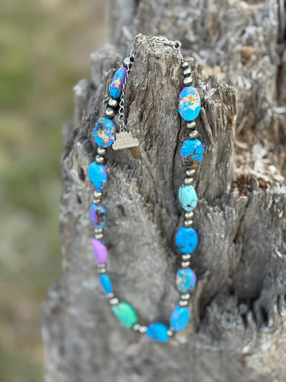 Turquoise Twilight Oval Beaded Necklace