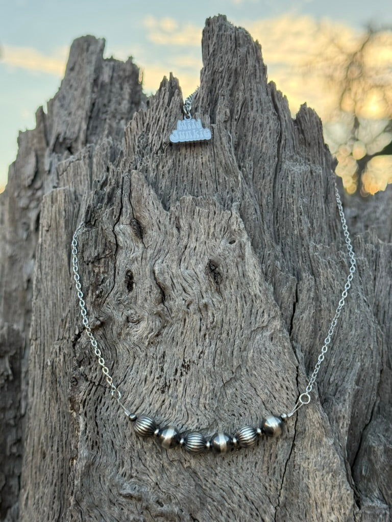 Sterling Silver Textured Bead Chain Necklace