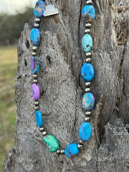Turquoise Twilight Oval Beaded Necklace
