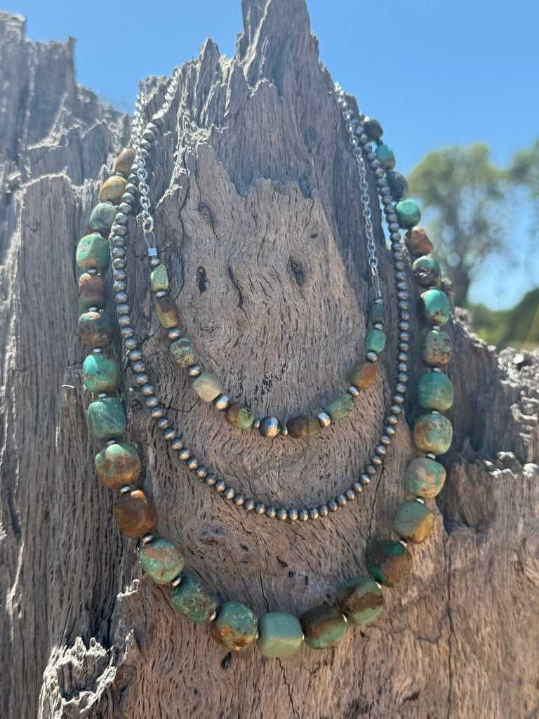 Sterling Silver Sage Canyon Stone Beaded Chain Necklace
