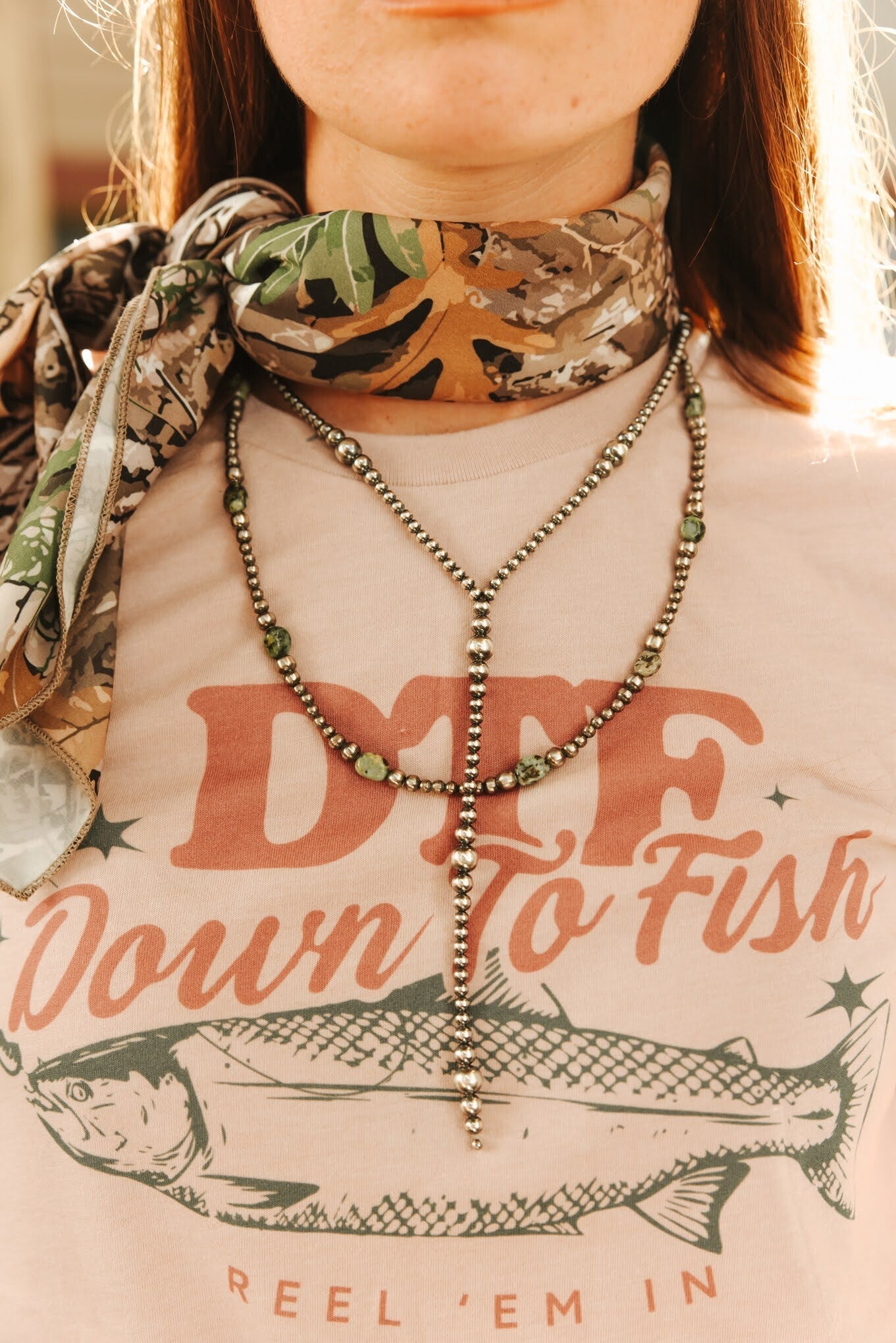 3-pc Pearl Lariat, Flat Turquoise Necklace & Bandana Bundle