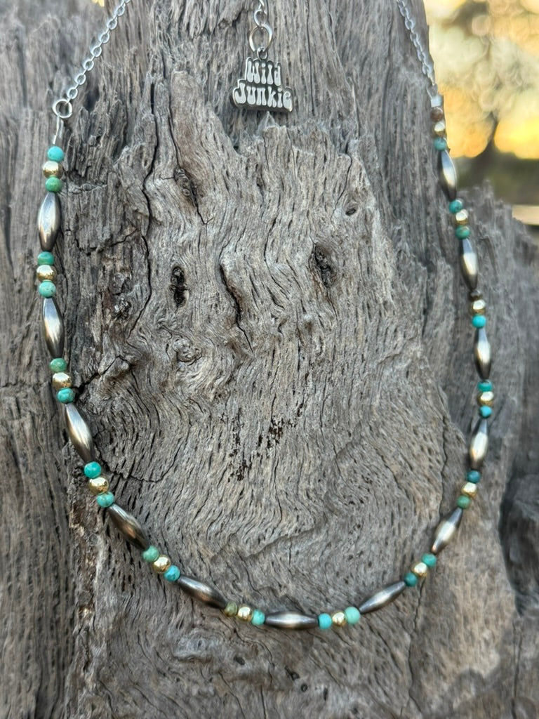 Two-Tone Torpedo and Turquoise Beaded Chain Necklace