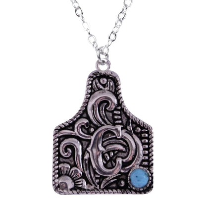 Sterling Silver Cattle Tag Initial Necklace