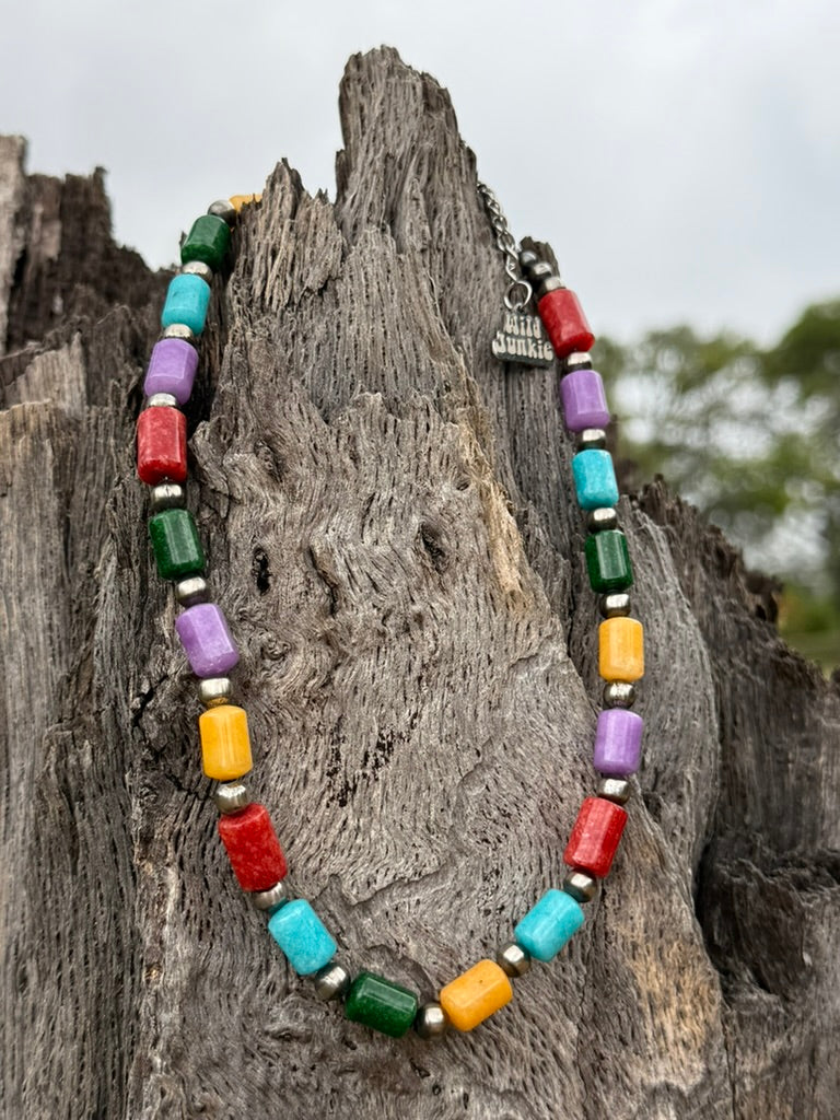Painted Desert Multicolor Barrel Beaded Necklace