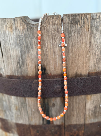 Desert Ember Spiny Oyster Beaded  Necklace