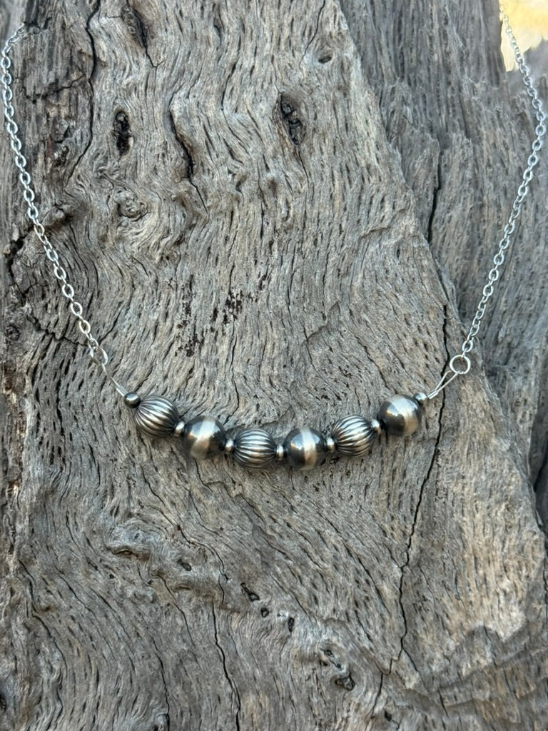 Sterling Silver Textured Bead Chain Necklace