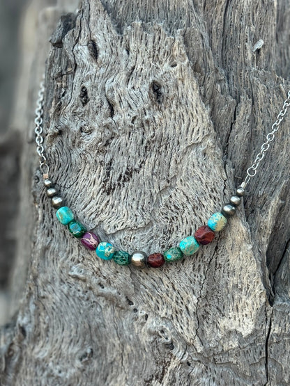 Sterling Silver Jasper Turquoise Necklace