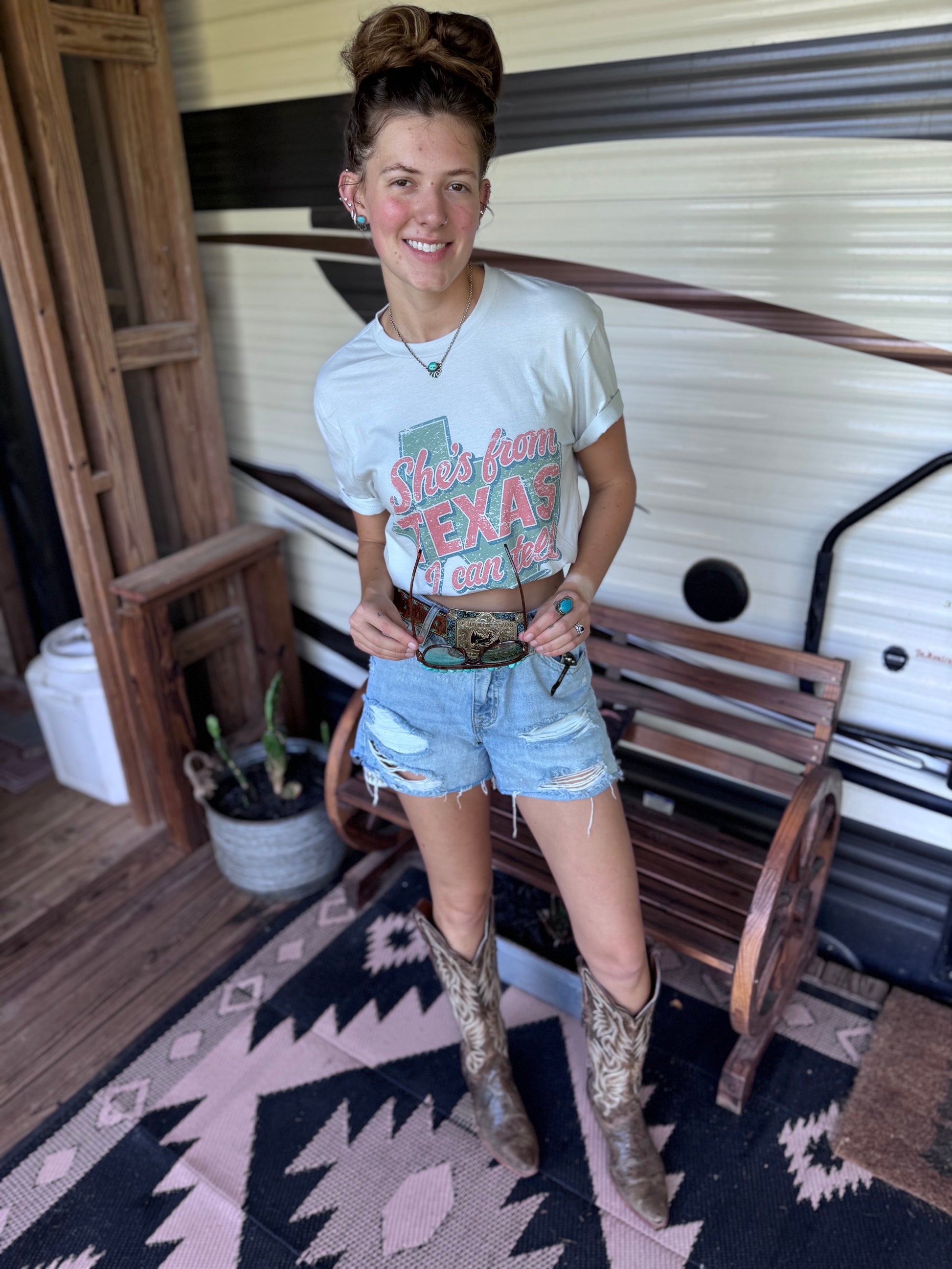 She's From Texas I Can Tell Graphic TeeWhite SmokeS