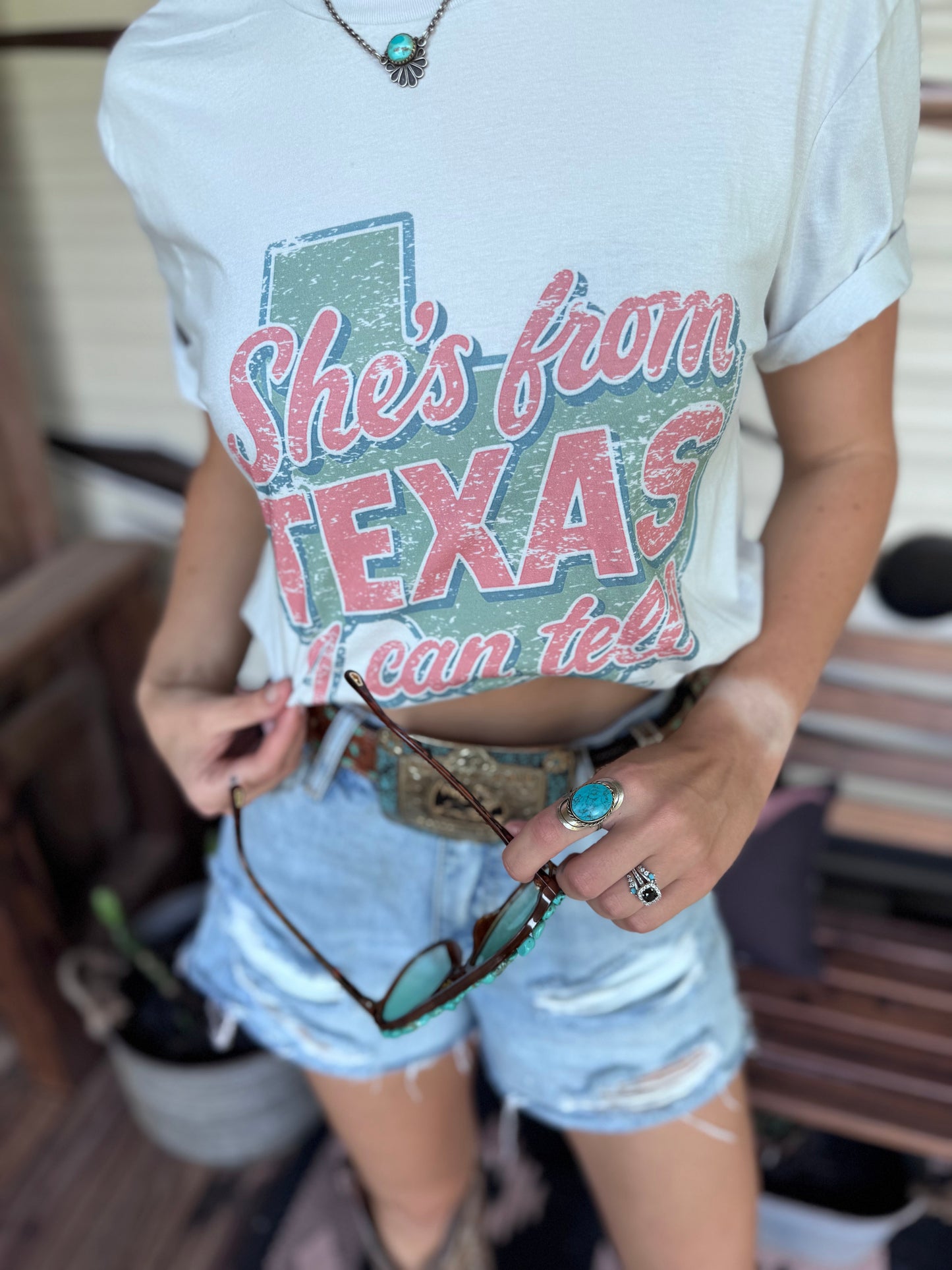 She's From Texas I Can Tell Graphic TeeWhite SmokeS