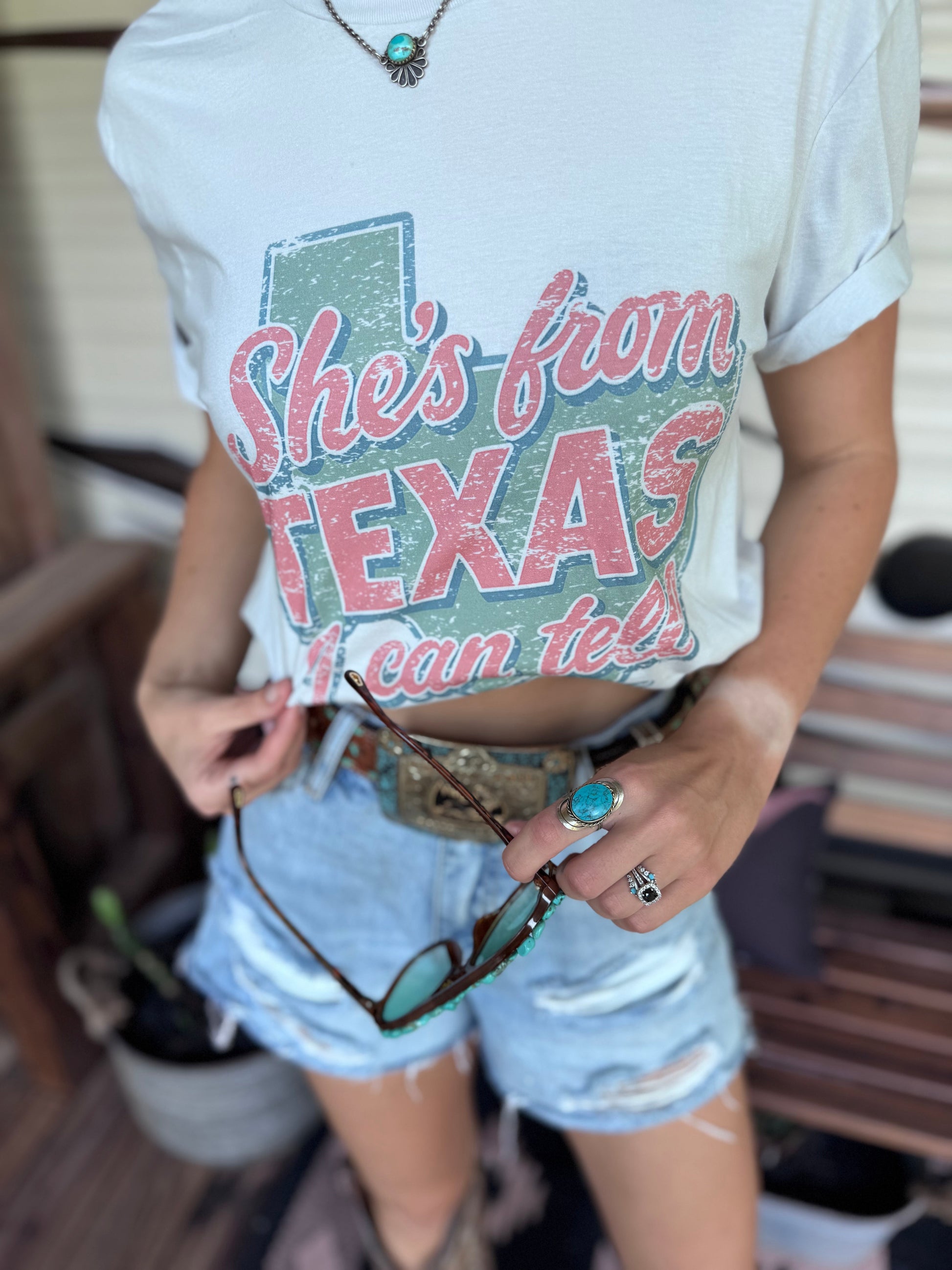 She's From Texas I Can Tell Graphic TeeWhite SmokeS