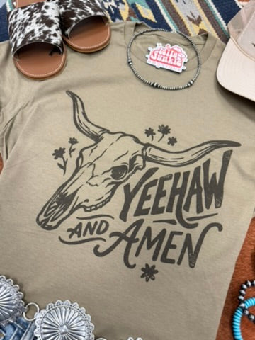 Yeehaw and Amen Longhorn Graphic Tee