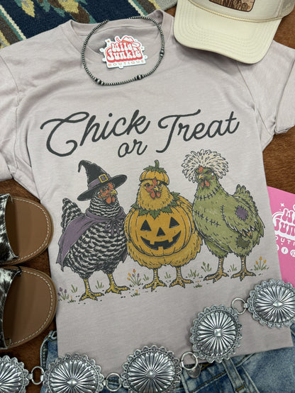 Chick or Treat Halloween Graphic Tee in Pink Gravel