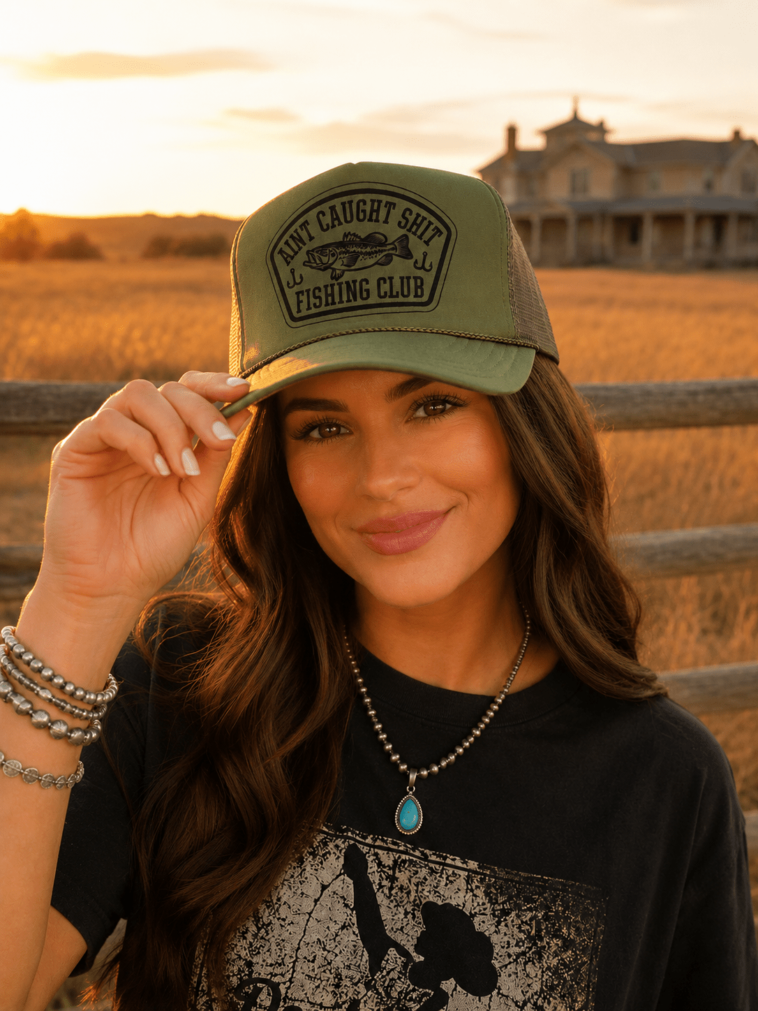 Aint Caught Shit Fishing Club Trucker HatOlive