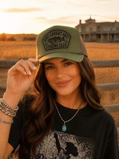 Aint Caught Shit Fishing Club Trucker HatOlive