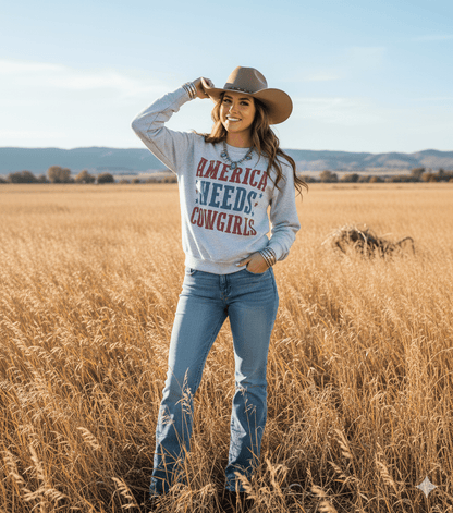 America Needs Cowgirls Graphic SweatshirtAshS