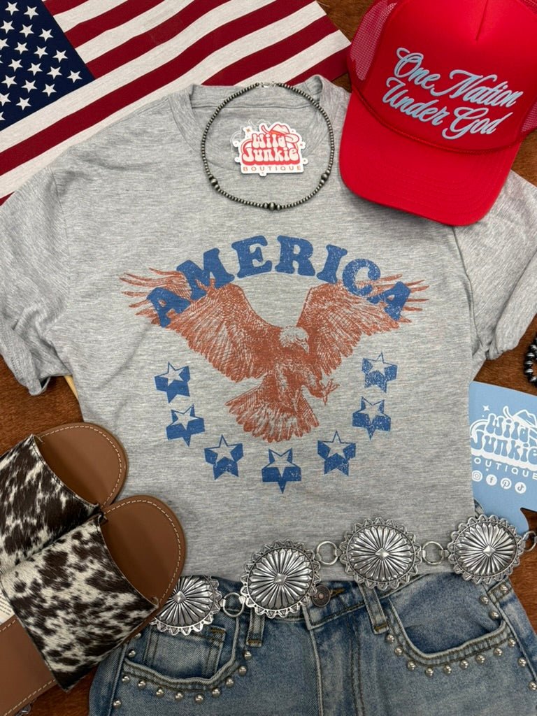 America Patriotic Eagle Graphic TeeLight Heather GreyS