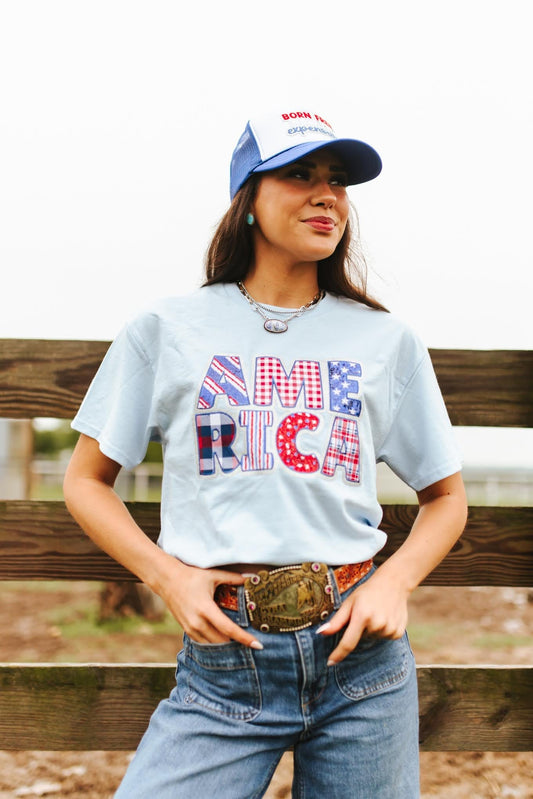 America Sequin Patch TeeBaby BlueS