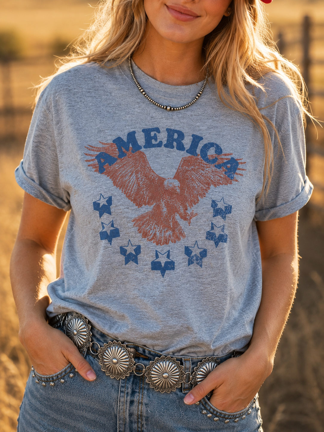 Patriotic Eagle Stars Graphic TeeGrey