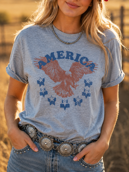 Patriotic Eagle Stars Graphic TeeGrey