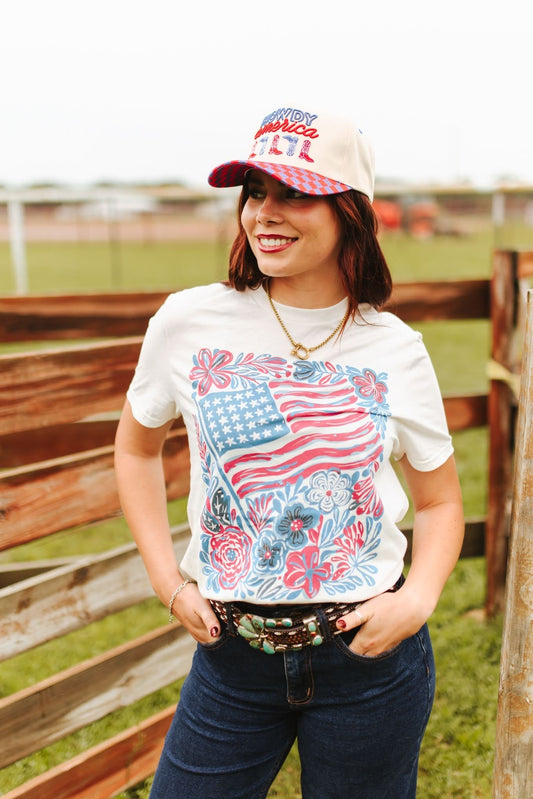 American Freedom Flowers Graphic TeeNaturalS