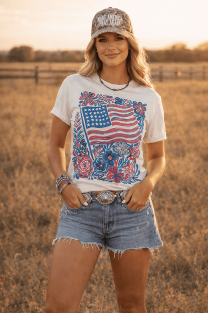 American Freedom Flowers Graphic TeeNaturalS