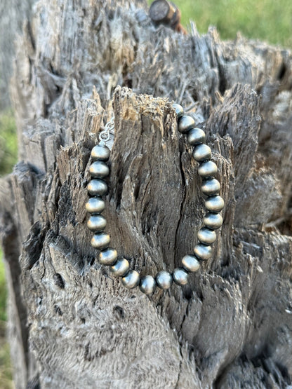 8mm Native Made Silver Beads Bracelet