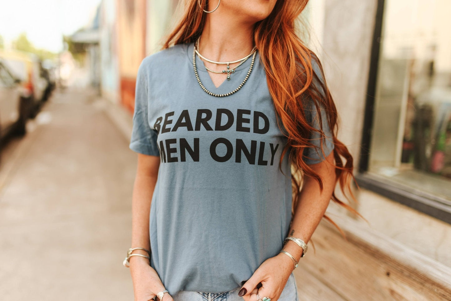 Bearded Men Only Raw Cut V - neck Graphic TeeSlateS