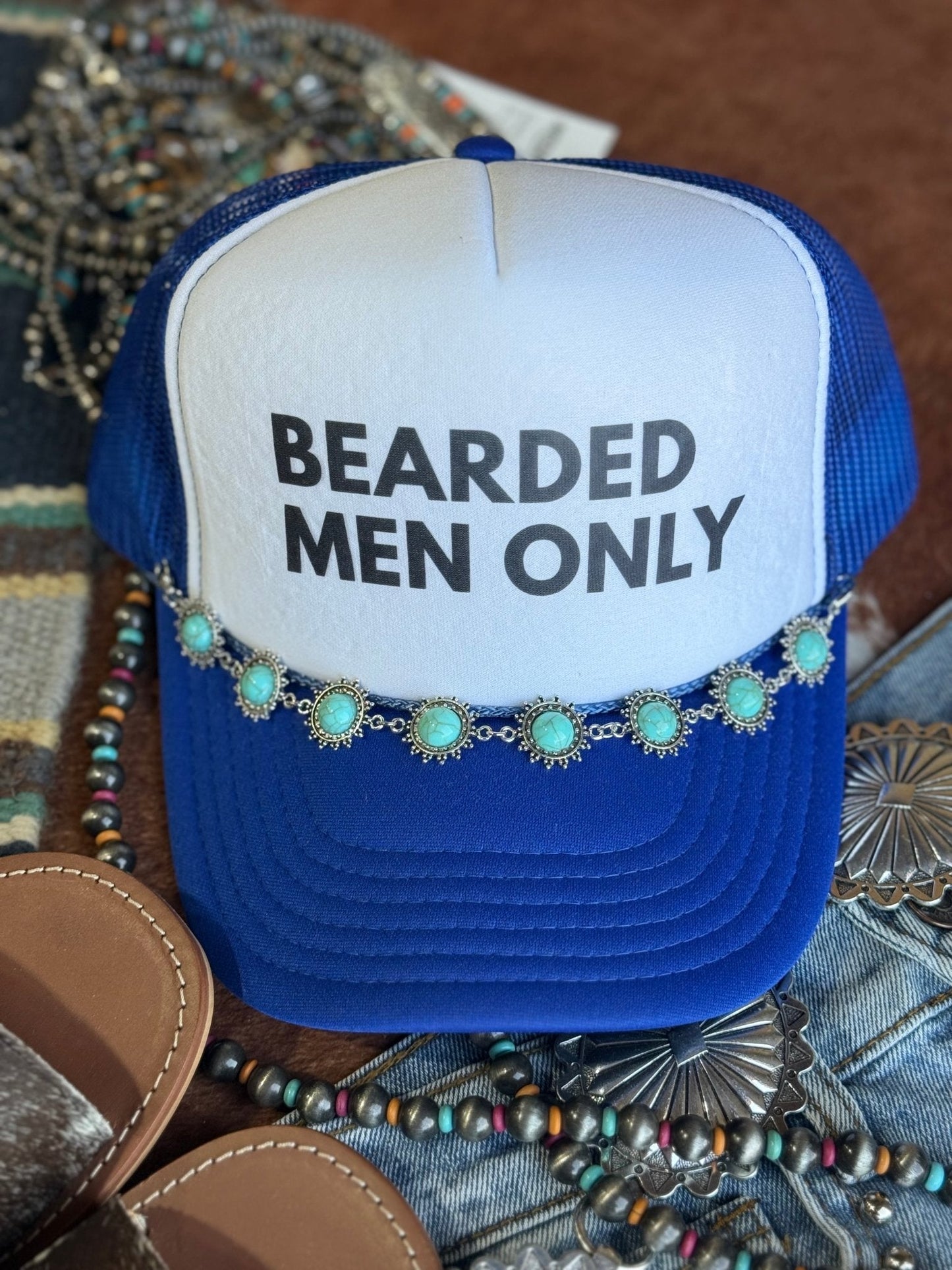 Bearded Men Only Trucker HatBlue & White