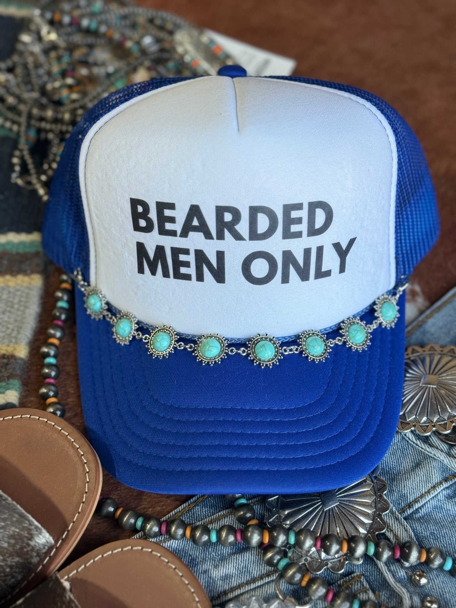 Bearded Men Only Trucker HatBlue & White