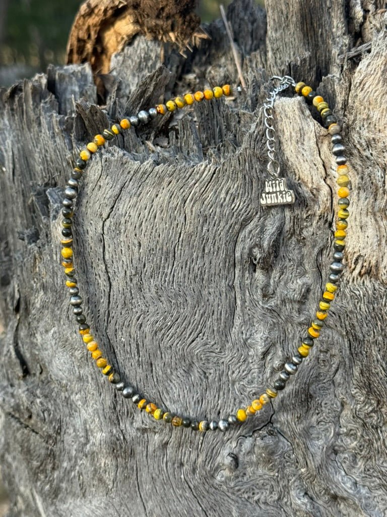Bumblebee and Sterling Silver Pearl Beaded Choker
