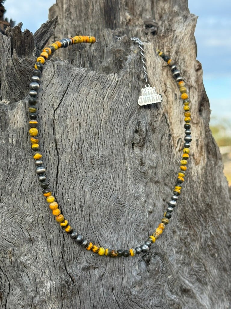 Bumblebee and Sterling Silver Pearl Beaded Choker