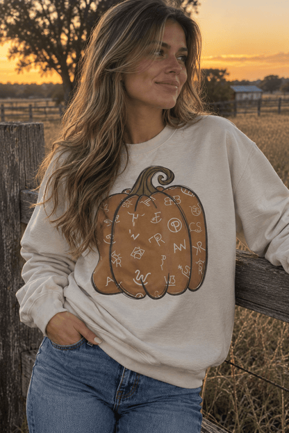 Cattle Brand Pumpkin Graphic Sweatshirt in Sand