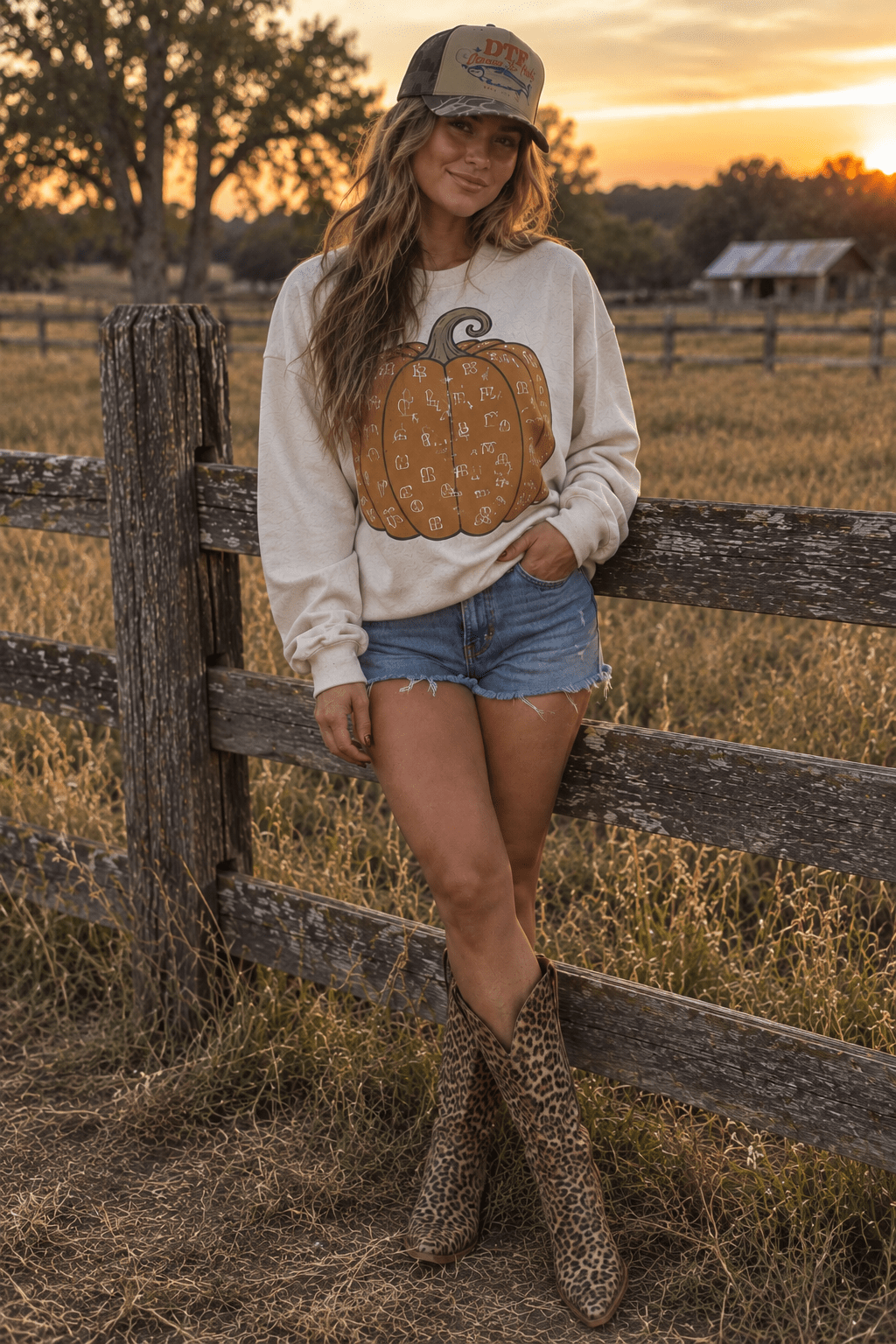 Cattle Brand Pumpkin Graphic Sweatshirt in Sand