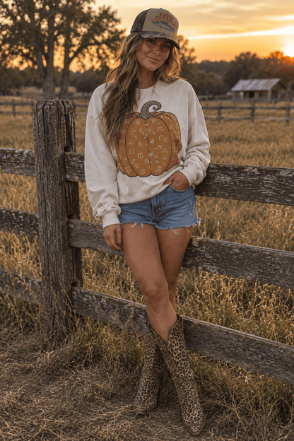 Cattle Brand Pumpkin Graphic Sweatshirt in Sand